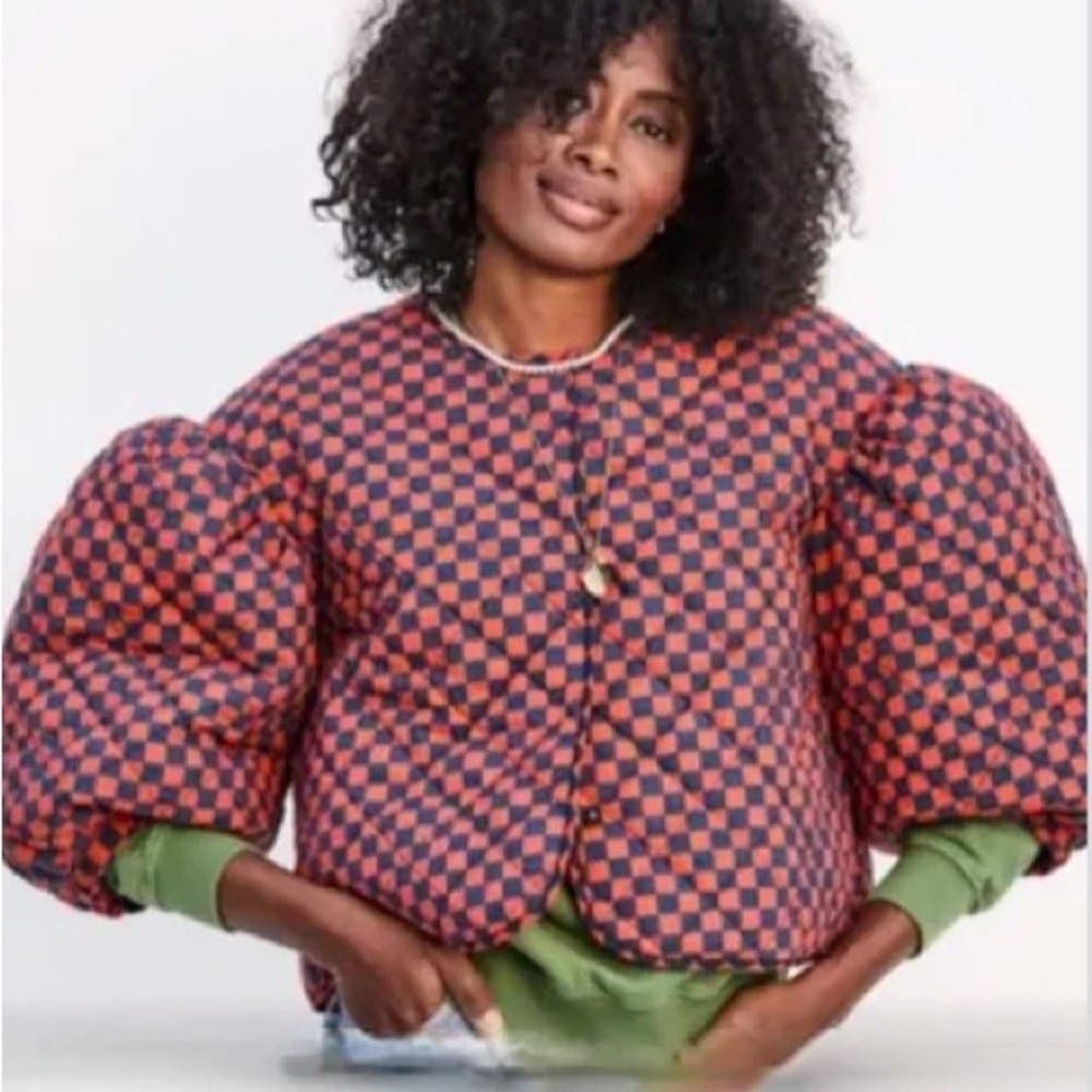 Clare V. Checkered Puff Sleeve Jacket